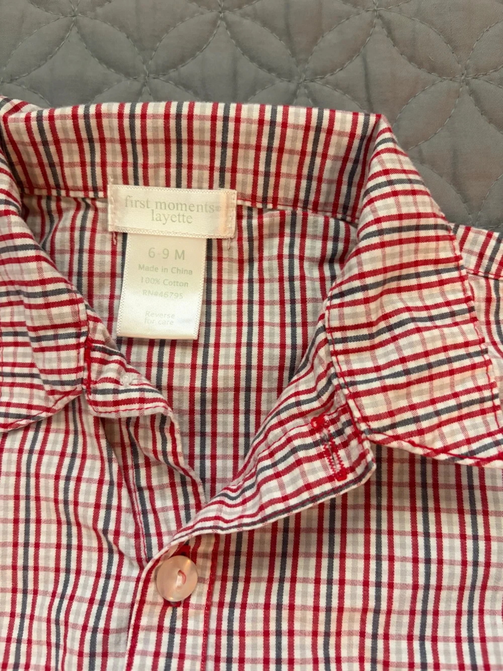 First Moments Layette Baby Boy 6-9m Red Plaid Shirt & Black Pant Matching Set